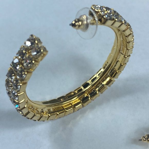 Gold Tone Hoop Rhinestone Pierced Post Earrings Women Sparkle Shine Dress Up - Picture 16 of 16